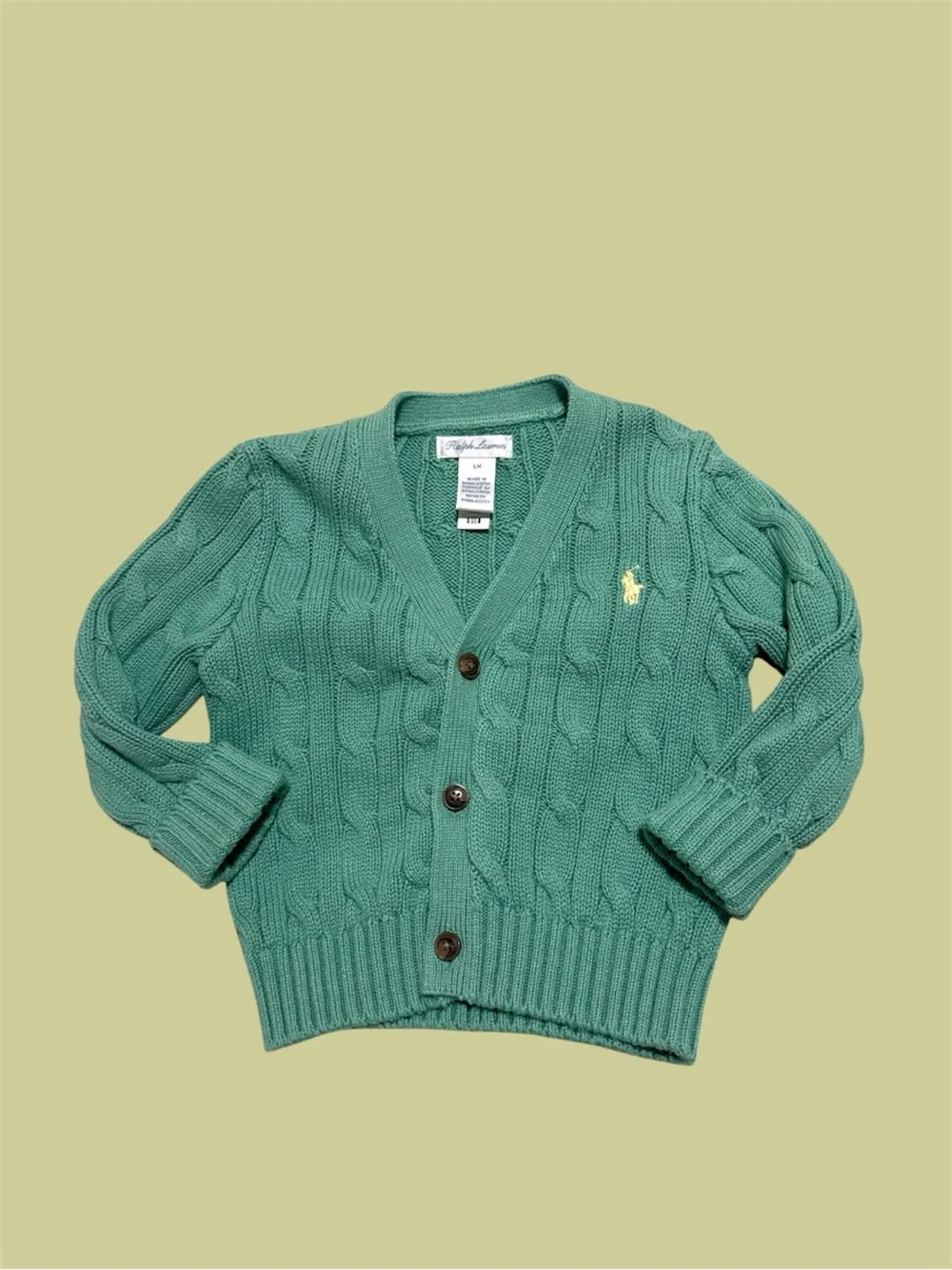 Ralph Lauren Baby Green Cable-Knit V-Neck Cardigan